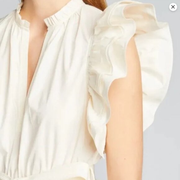 NWOT Ulla Johnson Honoria belted ruffled cotton-poplin mini dress in White Sz 8 - Picture 5 of 7